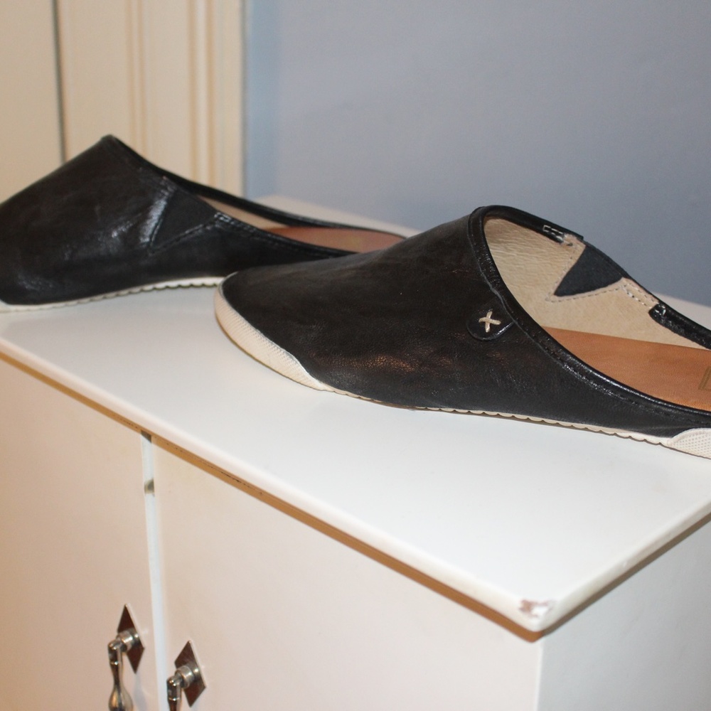 Black Leather Frye mules